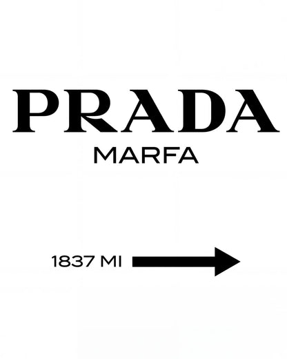 PRADA and MARFA lettering with an arrow.