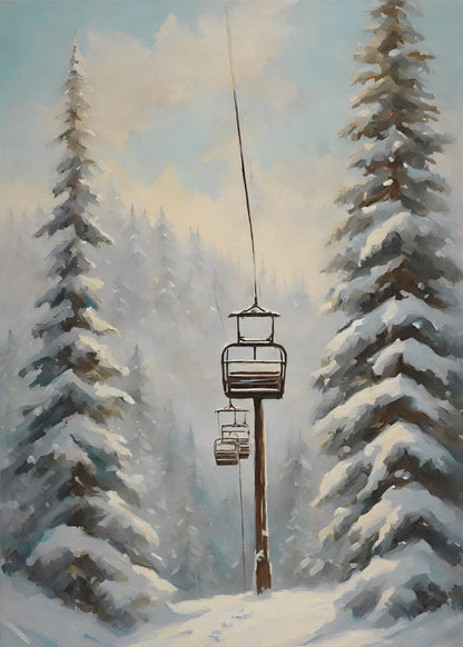 A lift runs between snow-covered firs.