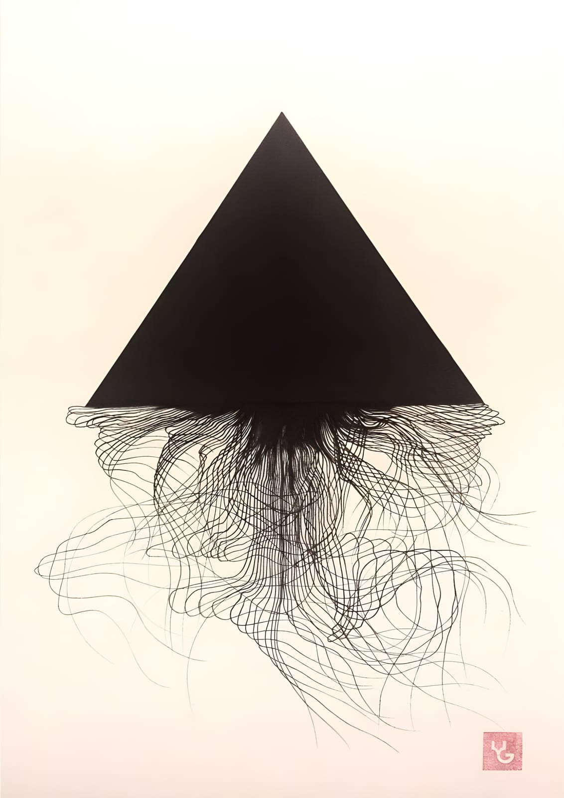 A black triangle is crossed by thin curves.