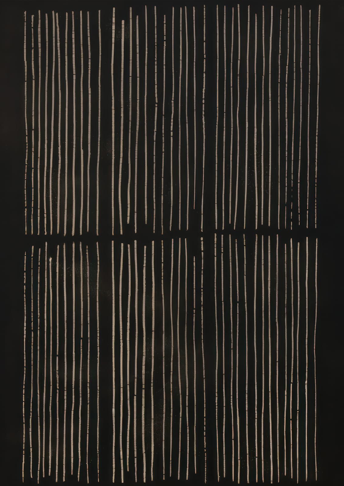 Pale vertical lines rise against a black field.
