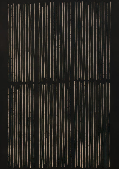 Pale vertical lines rise against a black field.