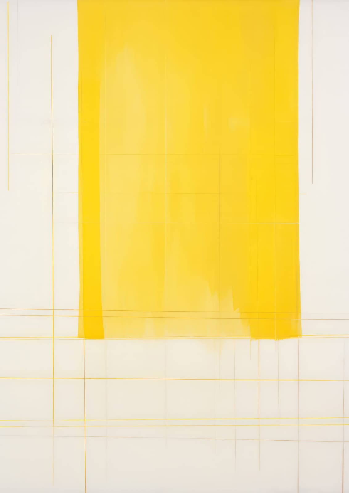 A yellow rectangle anchors the first abstract print.