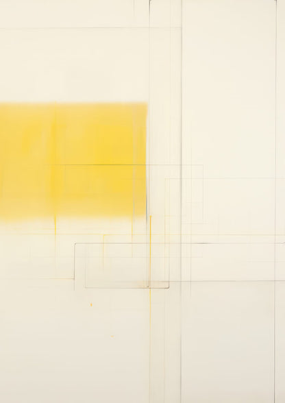 Fine lines run across a yellow block in the final print.