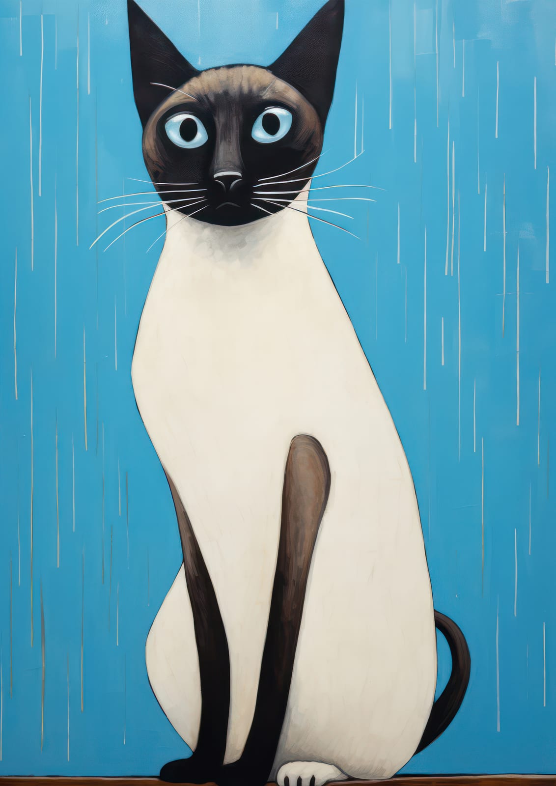 A Siamese cat appears in a blue-toned composition.