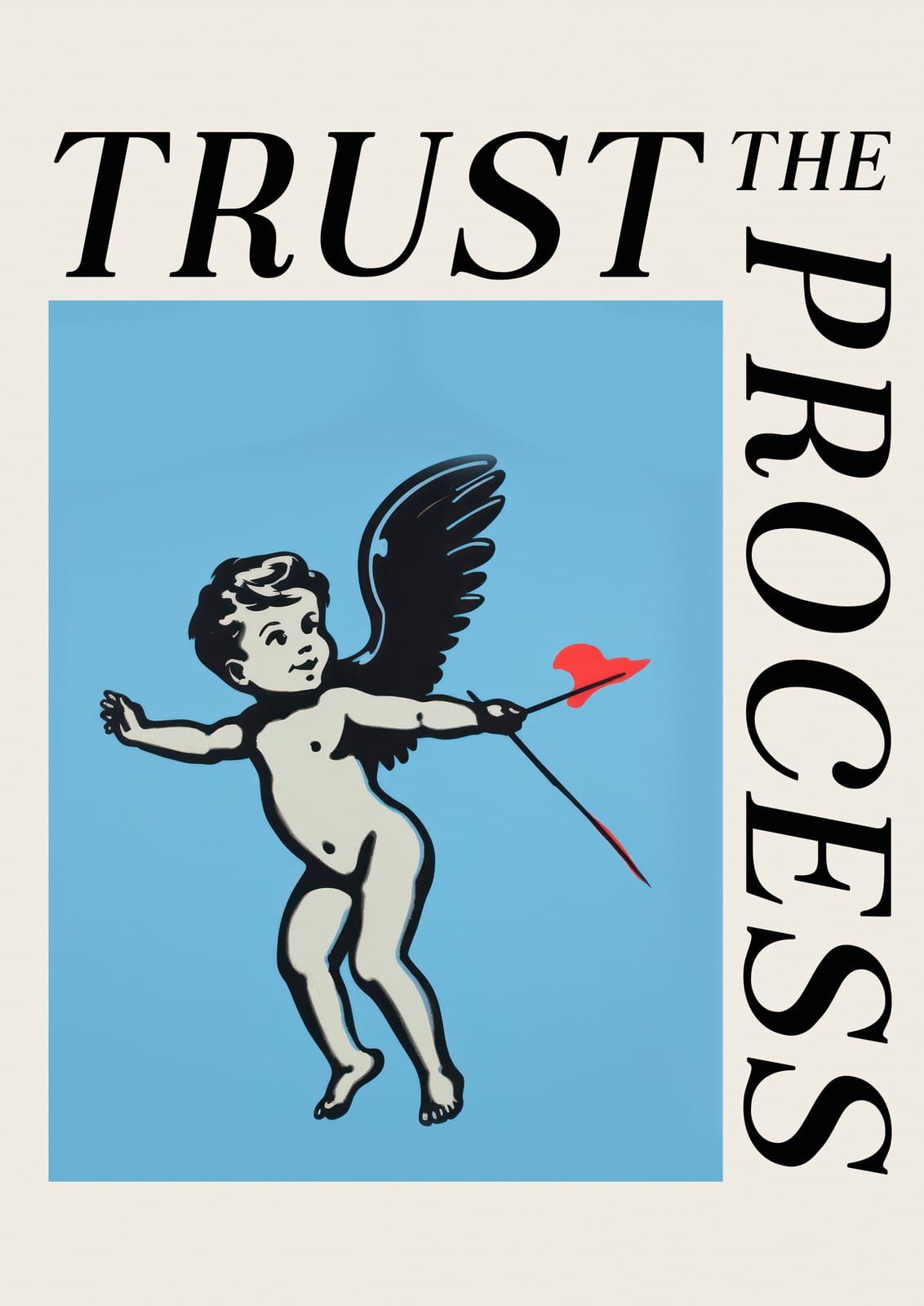 A cherub figure is paired with the words “TRUST THE PROCESS.”