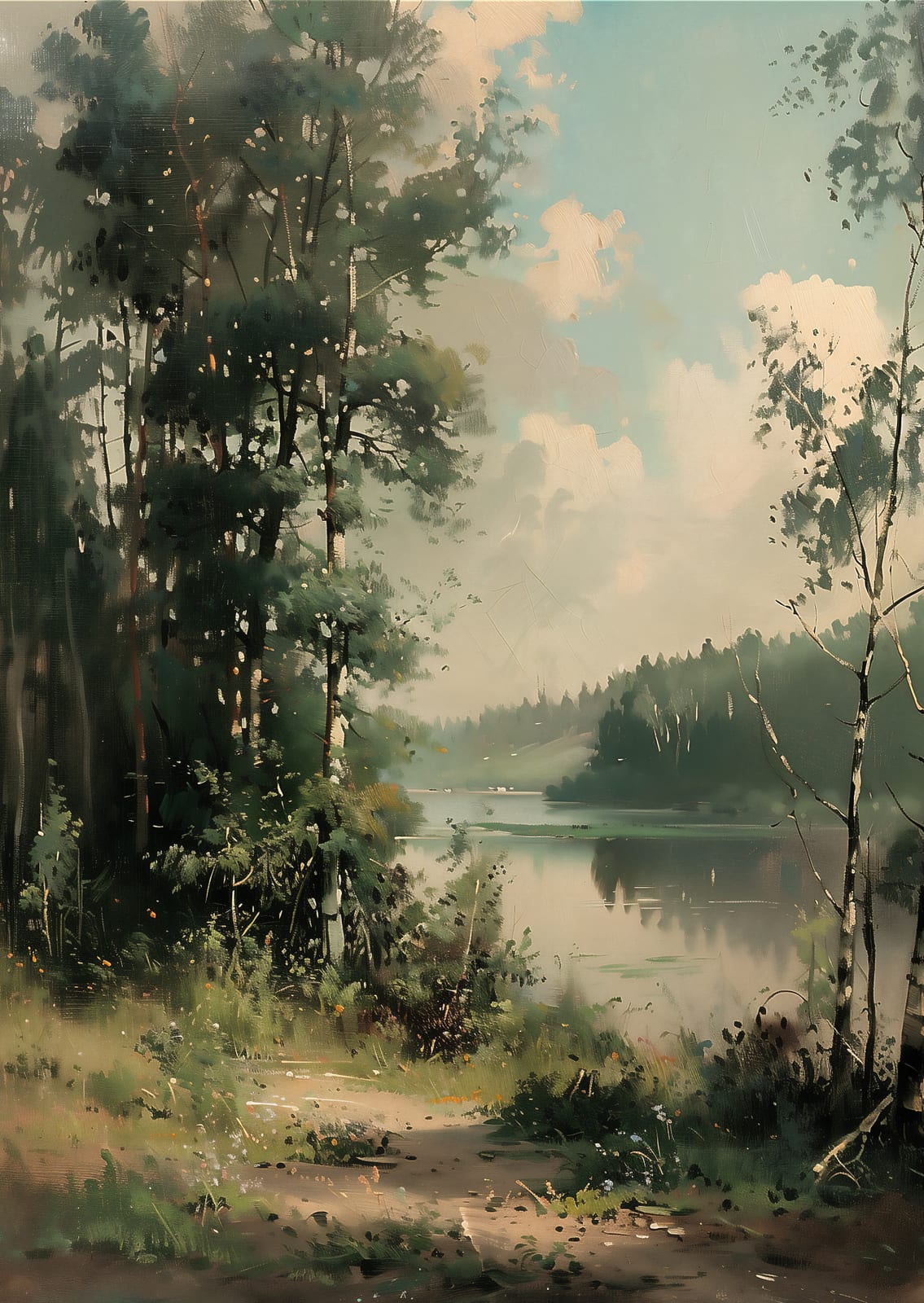 forest lake beside a path.