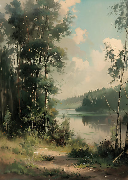 forest lake beside a path.