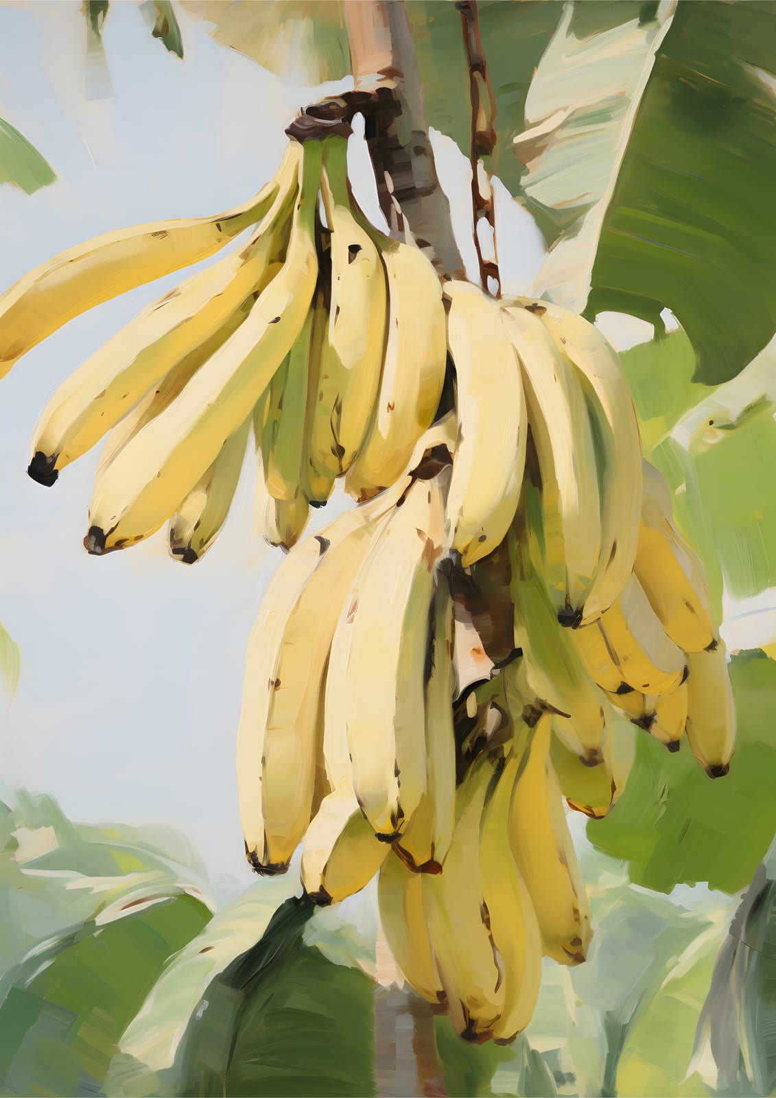 yellow bananas among leaves.