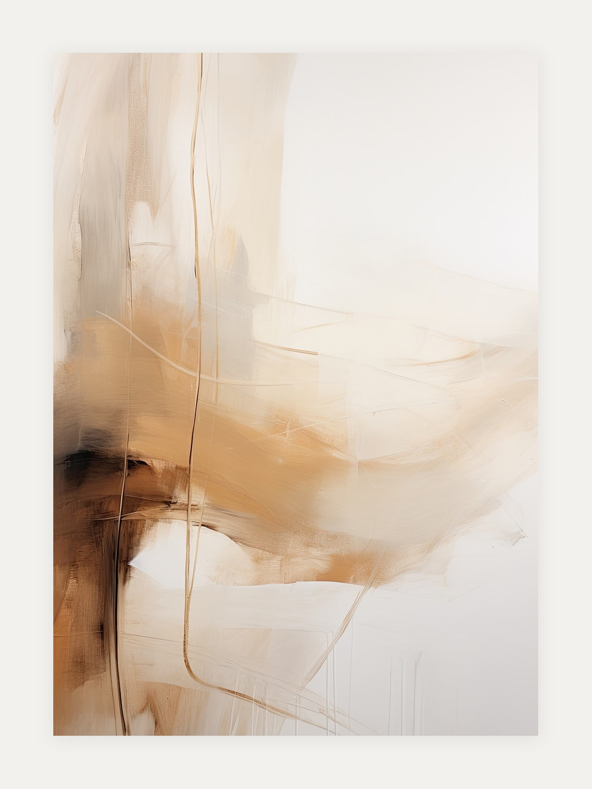 Soft sand and umber brushwork moving through a pale abstract composition.
